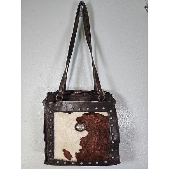 American West Vintage Leather Cowhide Brown Handbag Cross Body - Picture 1 of 10